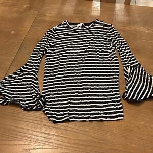 Elegant Black and White Striped Bell Sleeve Blouse